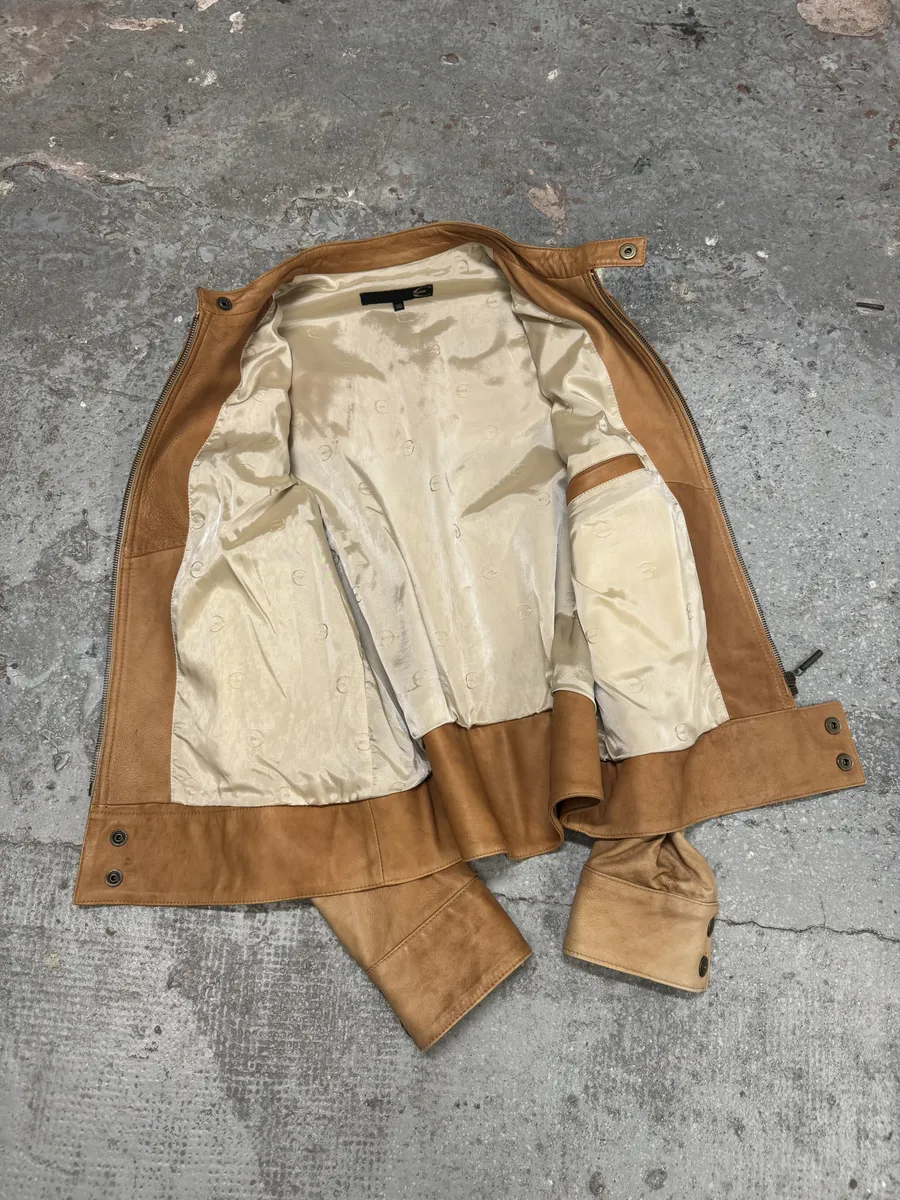 2000s Cavalli Faded Beige Padded Biker Leather Jacket - Image 11