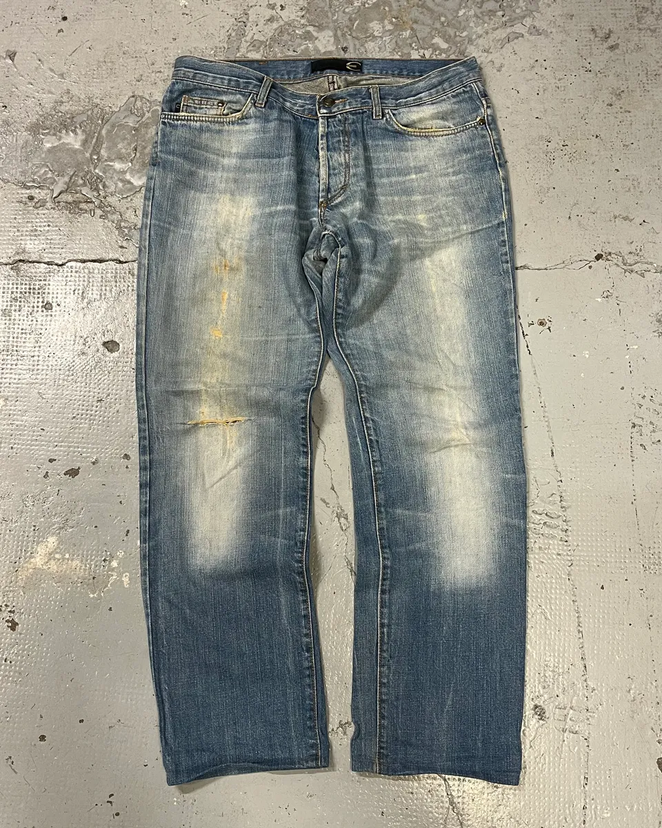 2000s Cavalli Faded Denim Distressed Denim Jeans