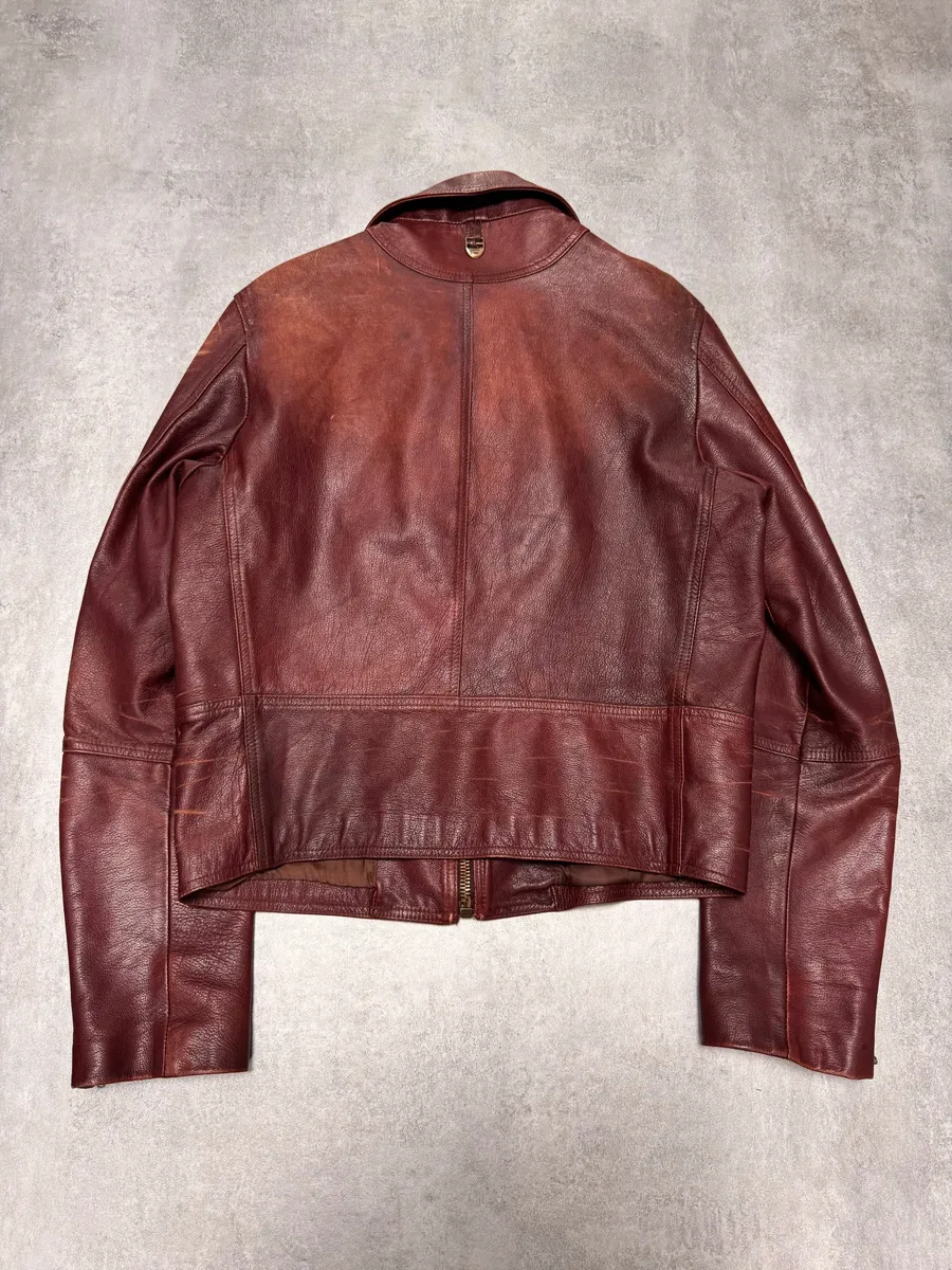 2000s Cavalli Fight Club Faded Burgundy Leather Jacket - Image 3