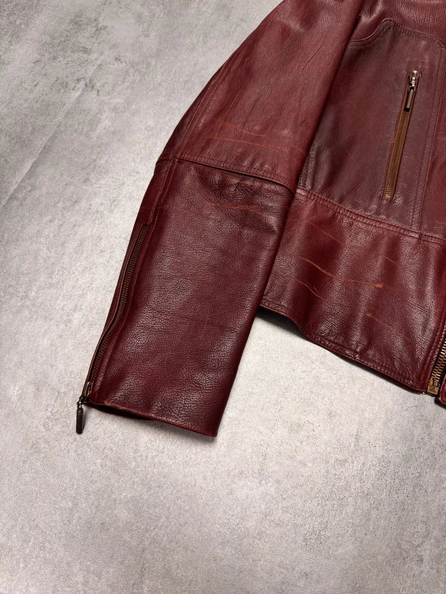 2000s Cavalli Fight Club Faded Burgundy Leather Jacket - Image 8