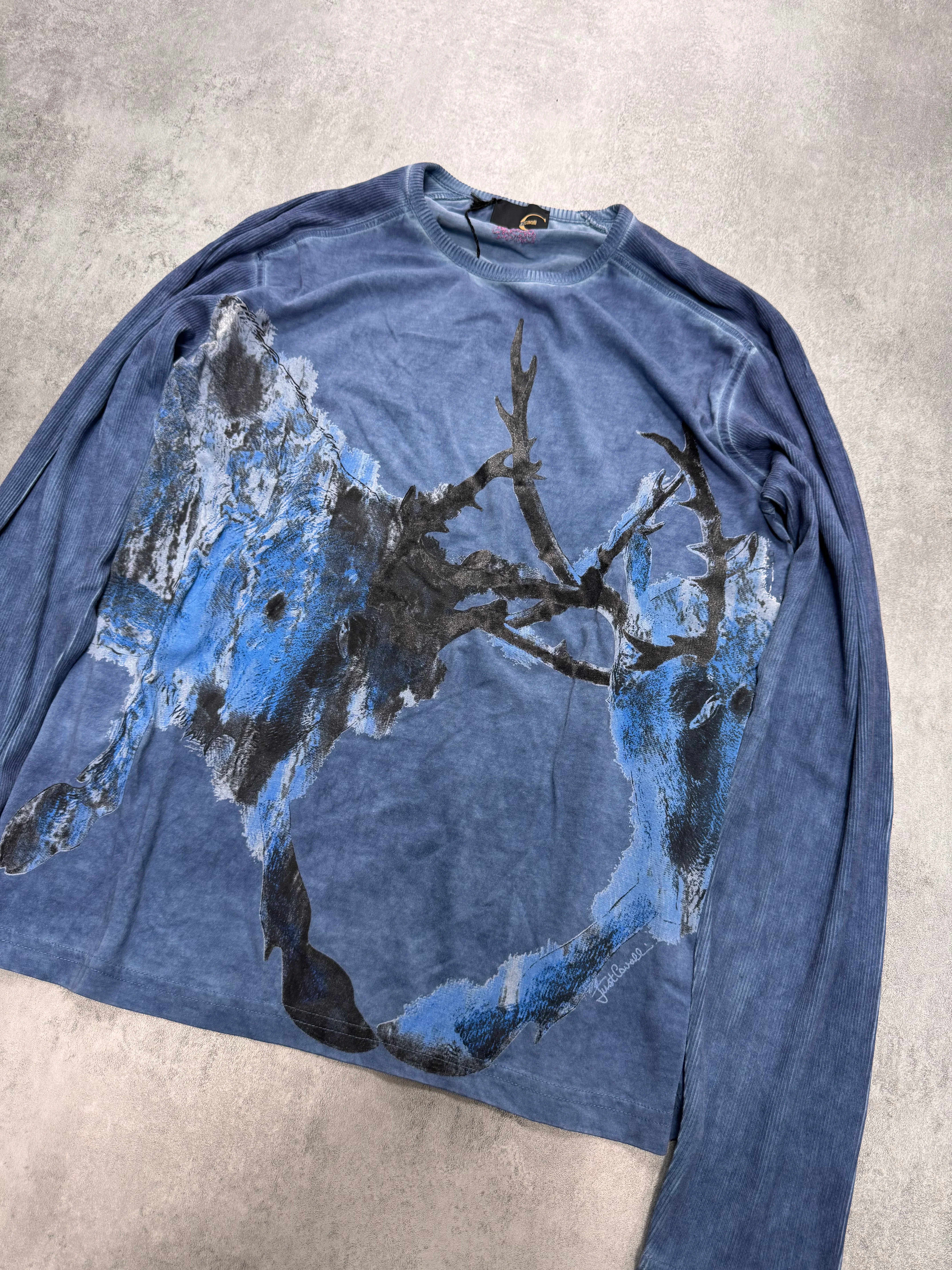 2000s Cavalli Fighting Deers Painting Longsleeves - Image 2
