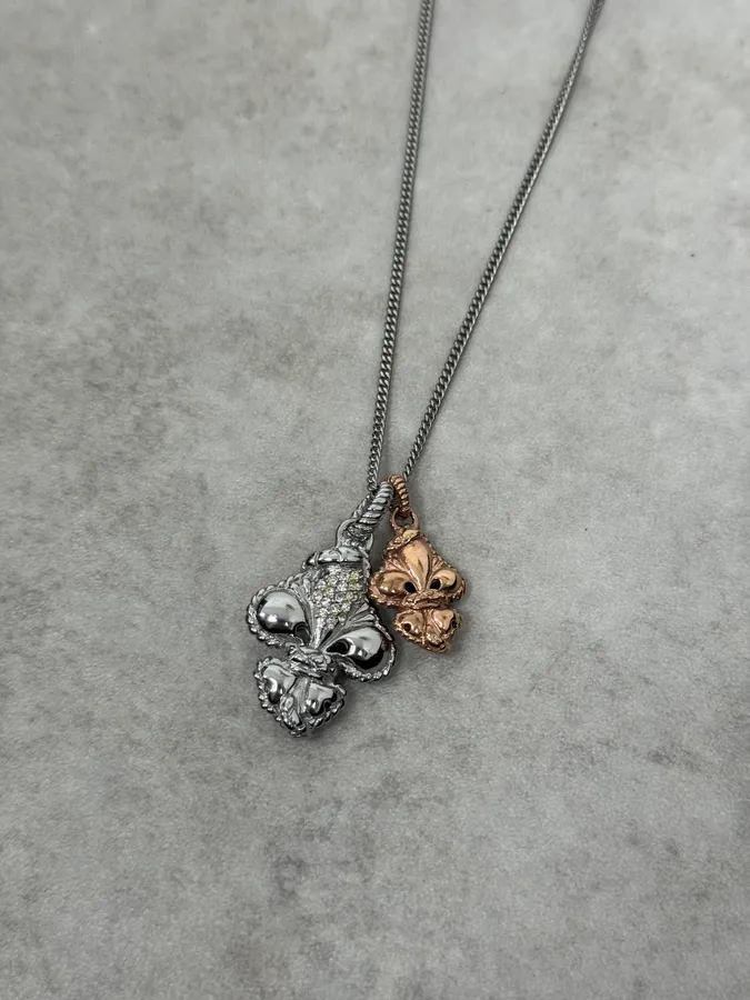 2000s Cavalli Fleur de Lys Silver & Copper Necklace - Image 4