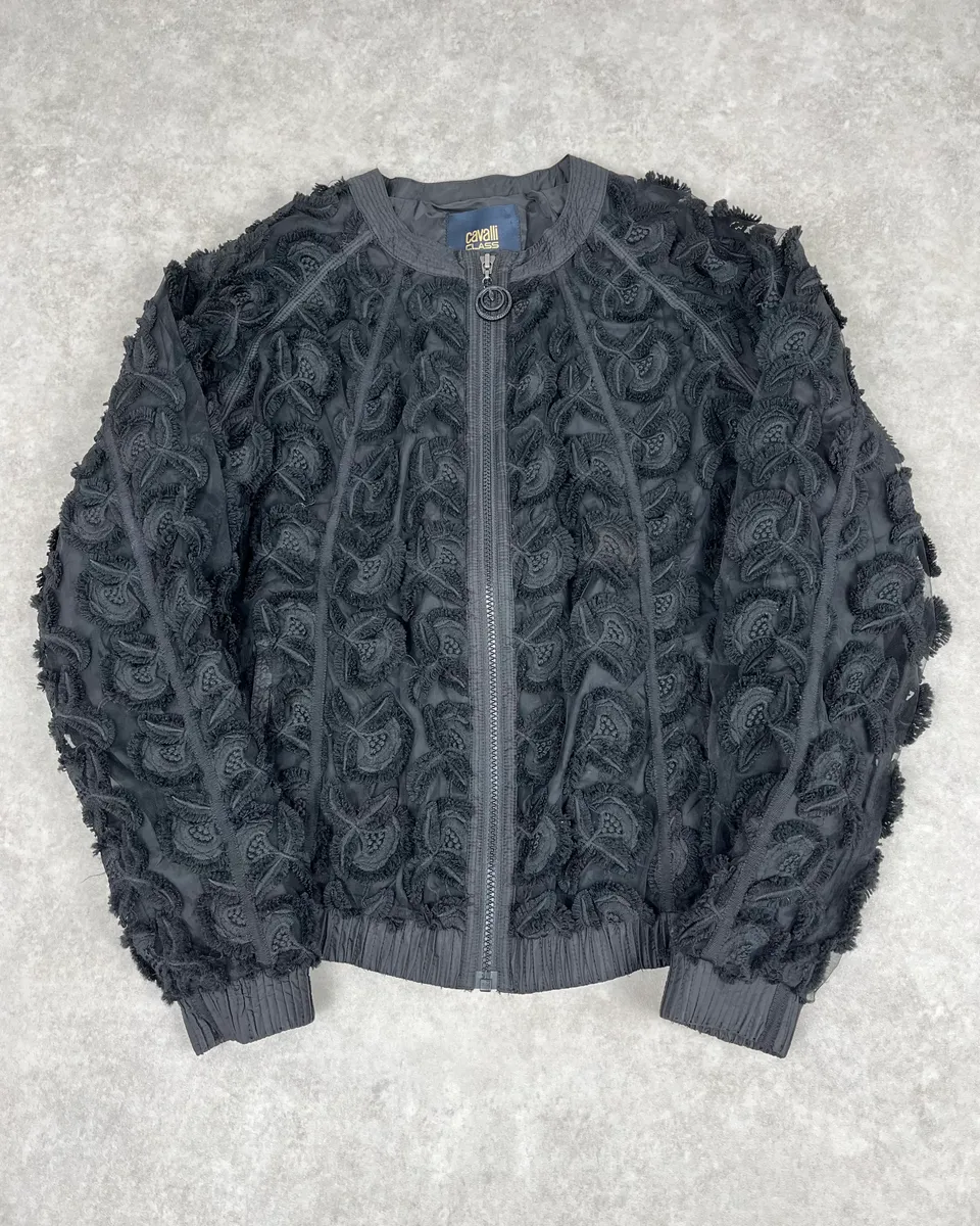 2000s Cavalli Flowers Abstract Embroidered Bomber Jacket