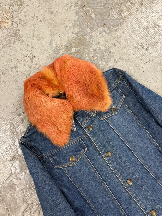 2000s Cavalli Fur Collar Blue Denim Jacket - Image 6