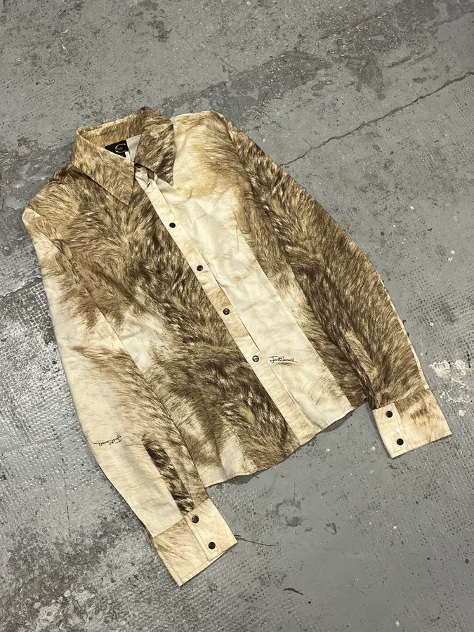 2000s Cavalli Fur Movement Beige Shirt - Image 4