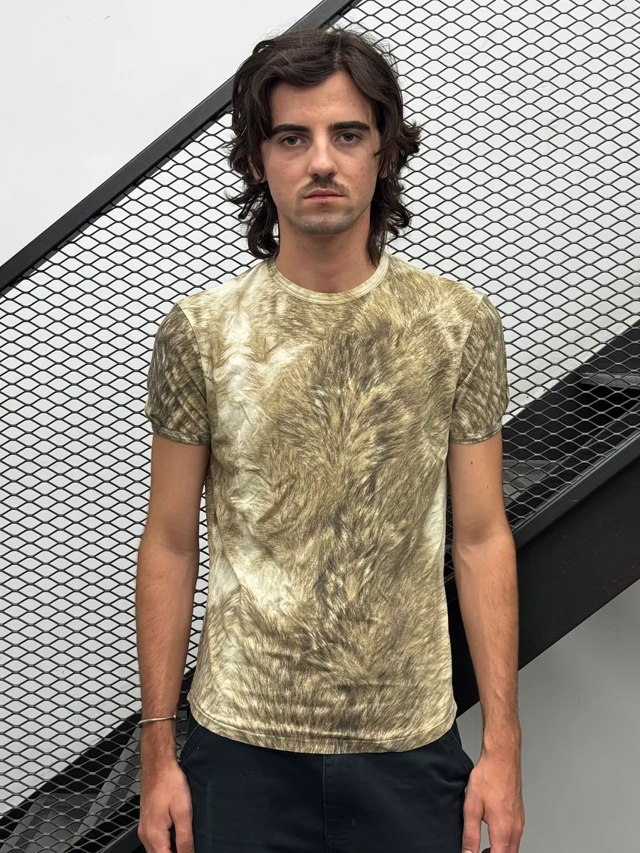2000s Cavalli Fury Wolf Effect Beige T-Shirt - Image 2