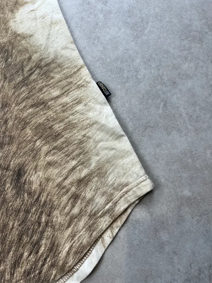 2000s Cavalli Fury Wolf Effect Beige T-Shirt - Image 5