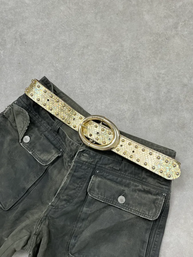 2000s Cavalli Golden Crocodile Effect Leather Belt