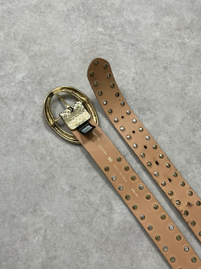 2000s Cavalli Golden Crocodile Effect Leather Belt - Image 6