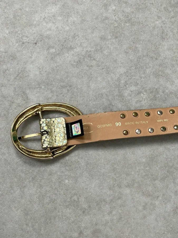 2000s Cavalli Golden Crocodile Effect Leather Belt - Image 8