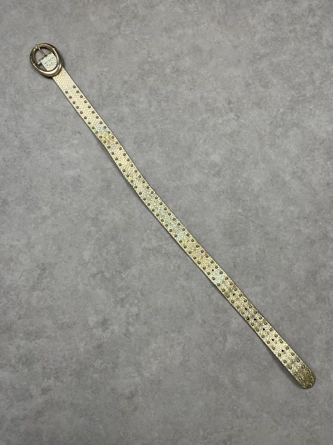2000s Cavalli Golden Crocodile Effect Leather Belt - Image 9