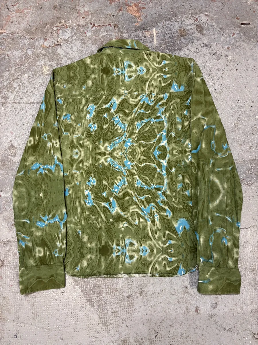2000s Cavalli Green Land Water Shirt - Image 2
