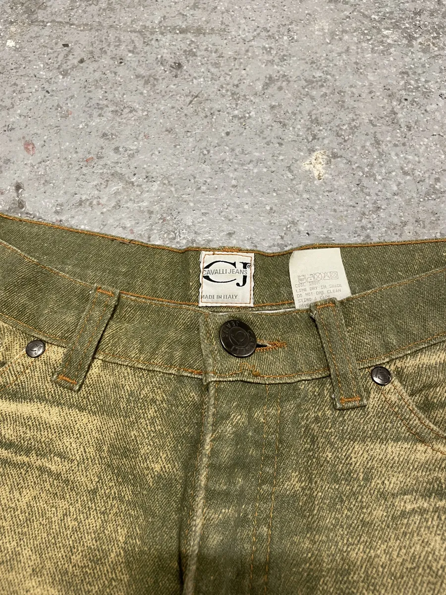 2000s Cavalli Green Sun Faded Pants - Image 9