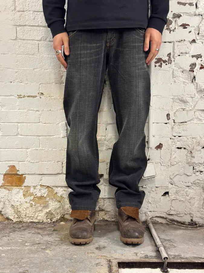 2000s Cavalli Grey & Black Faded Straight Denim Jeans - Image 2