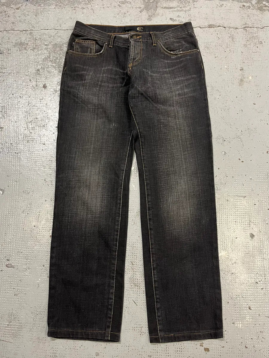 2000s Cavalli Grey & Black Faded Straight Denim Jeans - Image 5