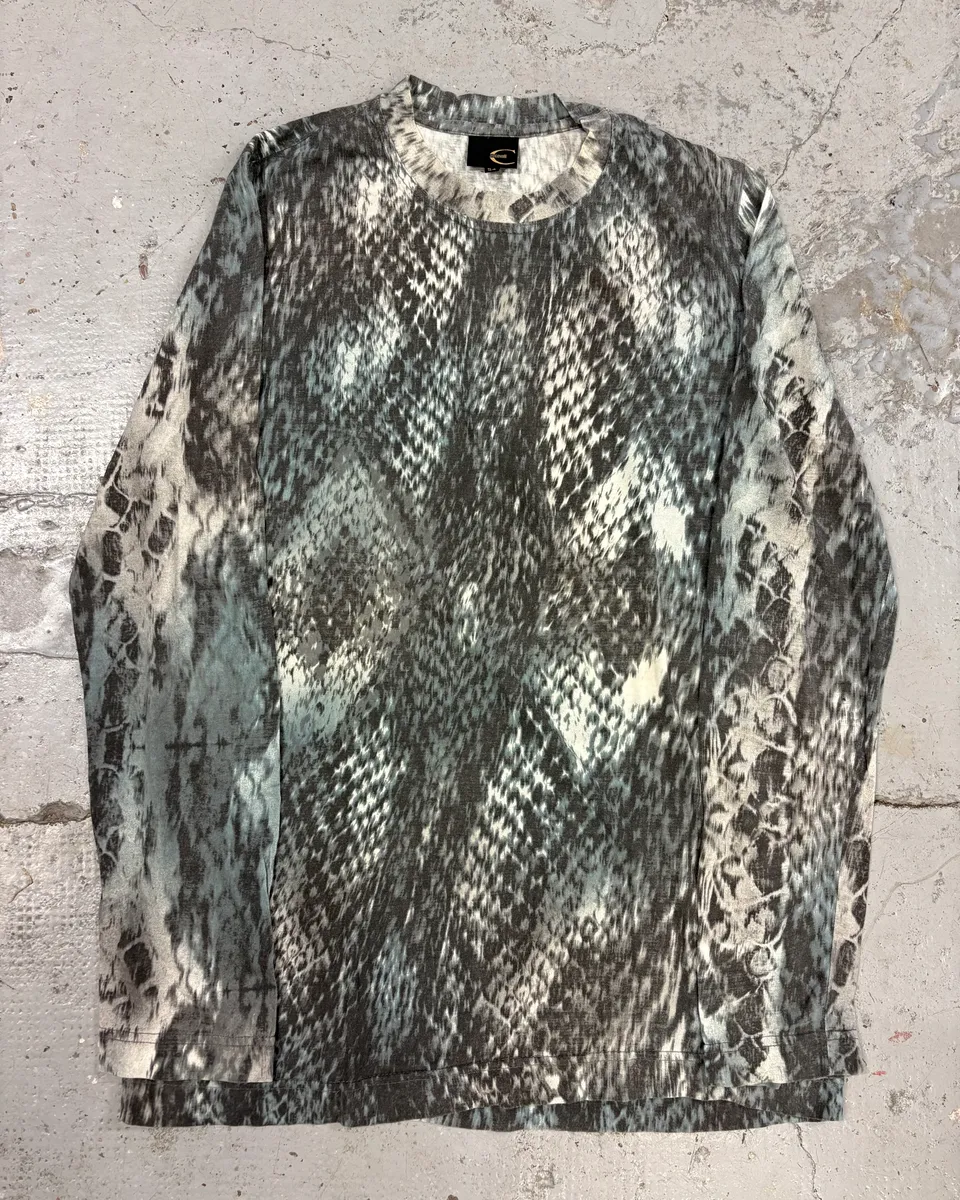 2000s Cavalli Grey Blue Snake Print Longsleeves