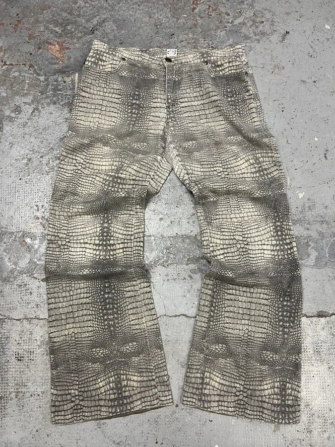 2000s Cavalli Grey Crocodile Effect Pants