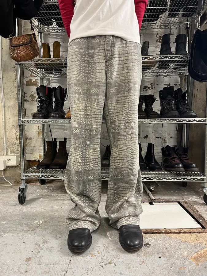 2000s Cavalli Grey Crocodile Effect Pants - Image 3