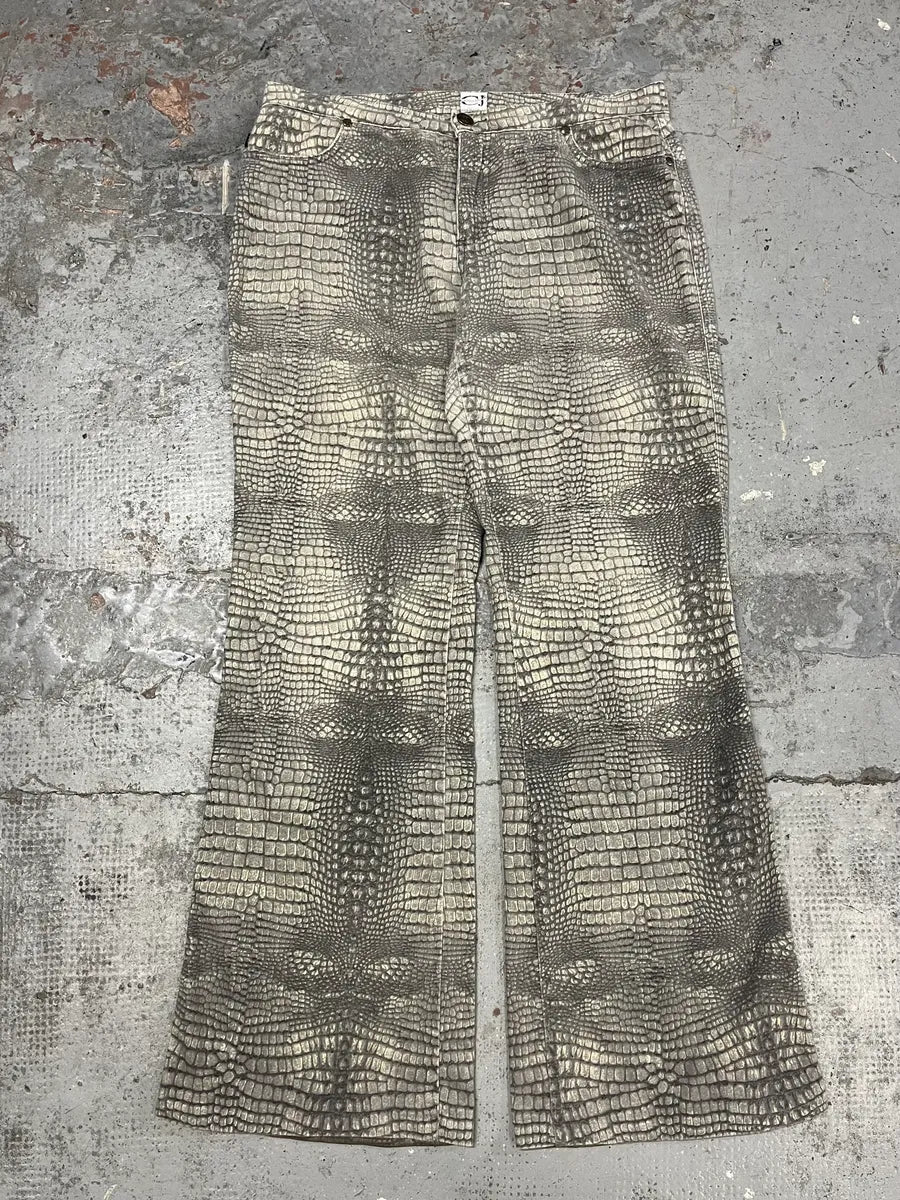 2000s Cavalli Grey Crocodile Effect Pants - Image 5