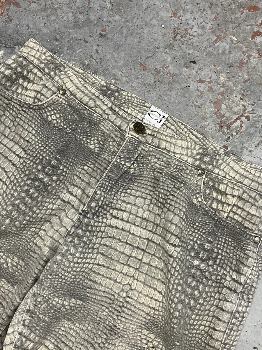 2000s Cavalli Grey Crocodile Effect Pants - Image 7
