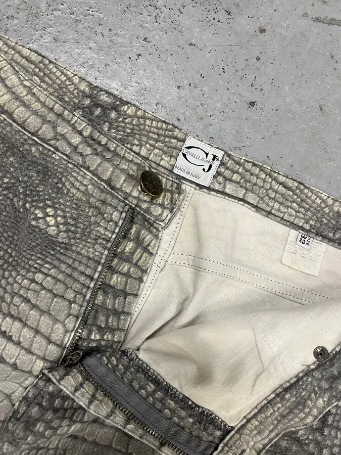 2000s Cavalli Grey Crocodile Effect Pants - Image 9