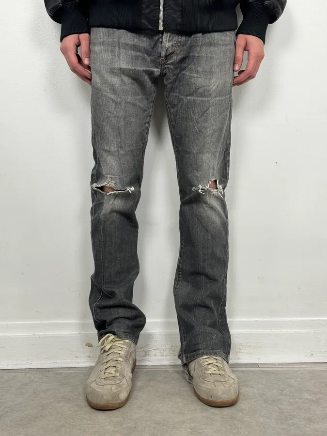 2000s Cavalli Grey Distressed Bootcut Jeans - Image 2