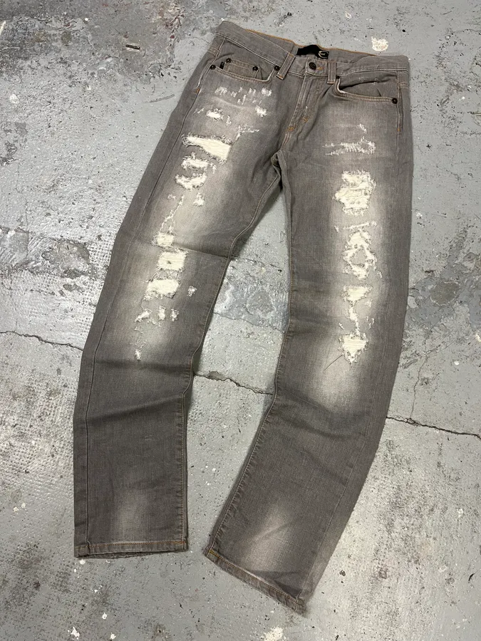 2000s Cavalli Grey Distressed Denim Jeans - Image 4