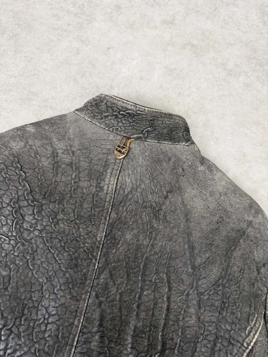 2000s Cavalli Grey Eroded Grained Scars Leather Jacket - Image 10