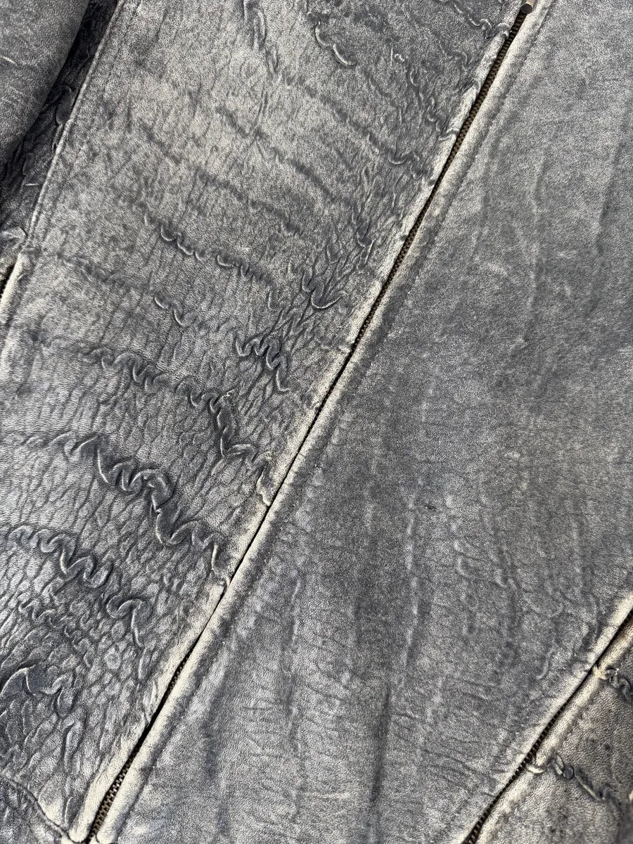 2000s Cavalli Grey Eroded Grained Scars Leather Jacket - Image 9
