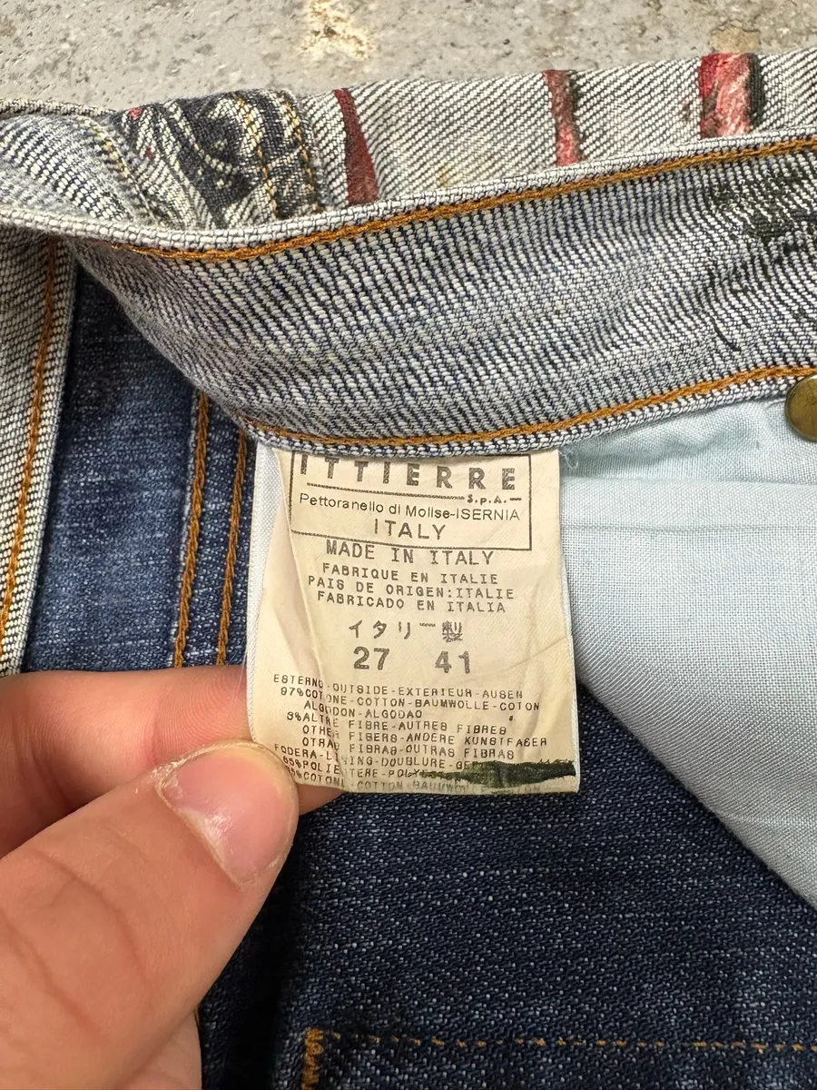 2000s Cavalli Grey Scars Flowers Abstract Denim Jeans - Image 7
