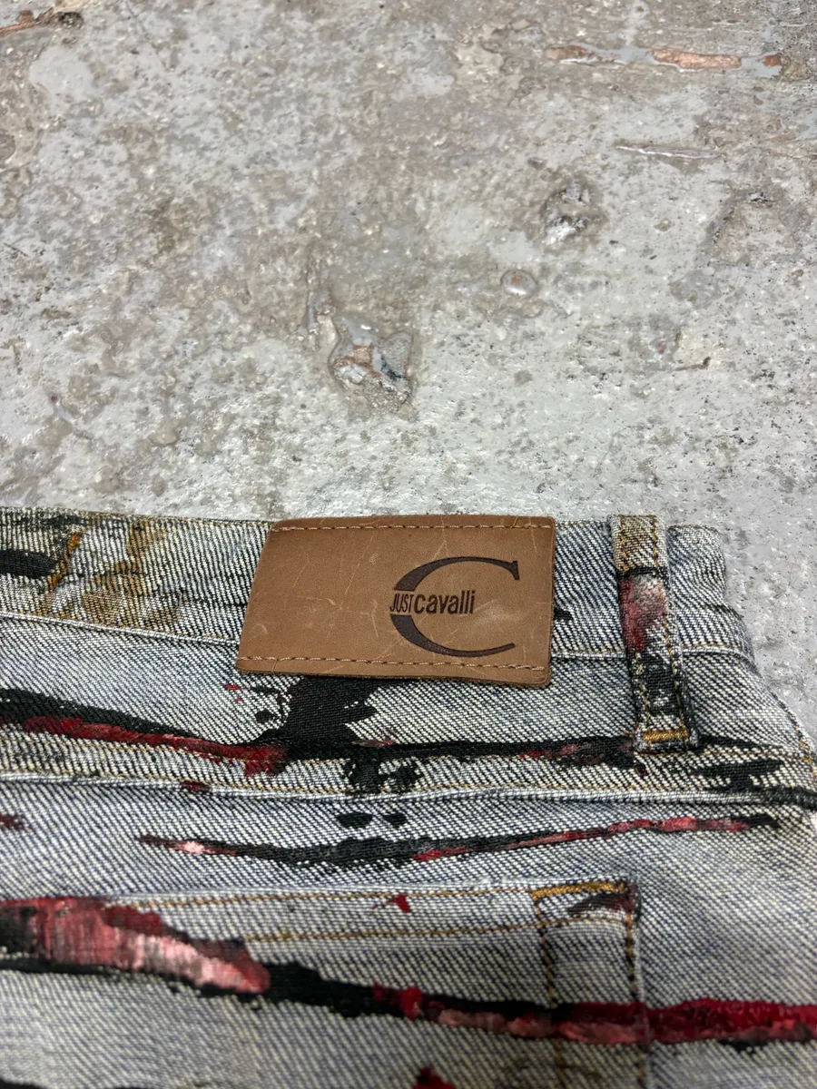 2000s Cavalli Grey Scars Flowers Abstract Denim Jeans - Image 8