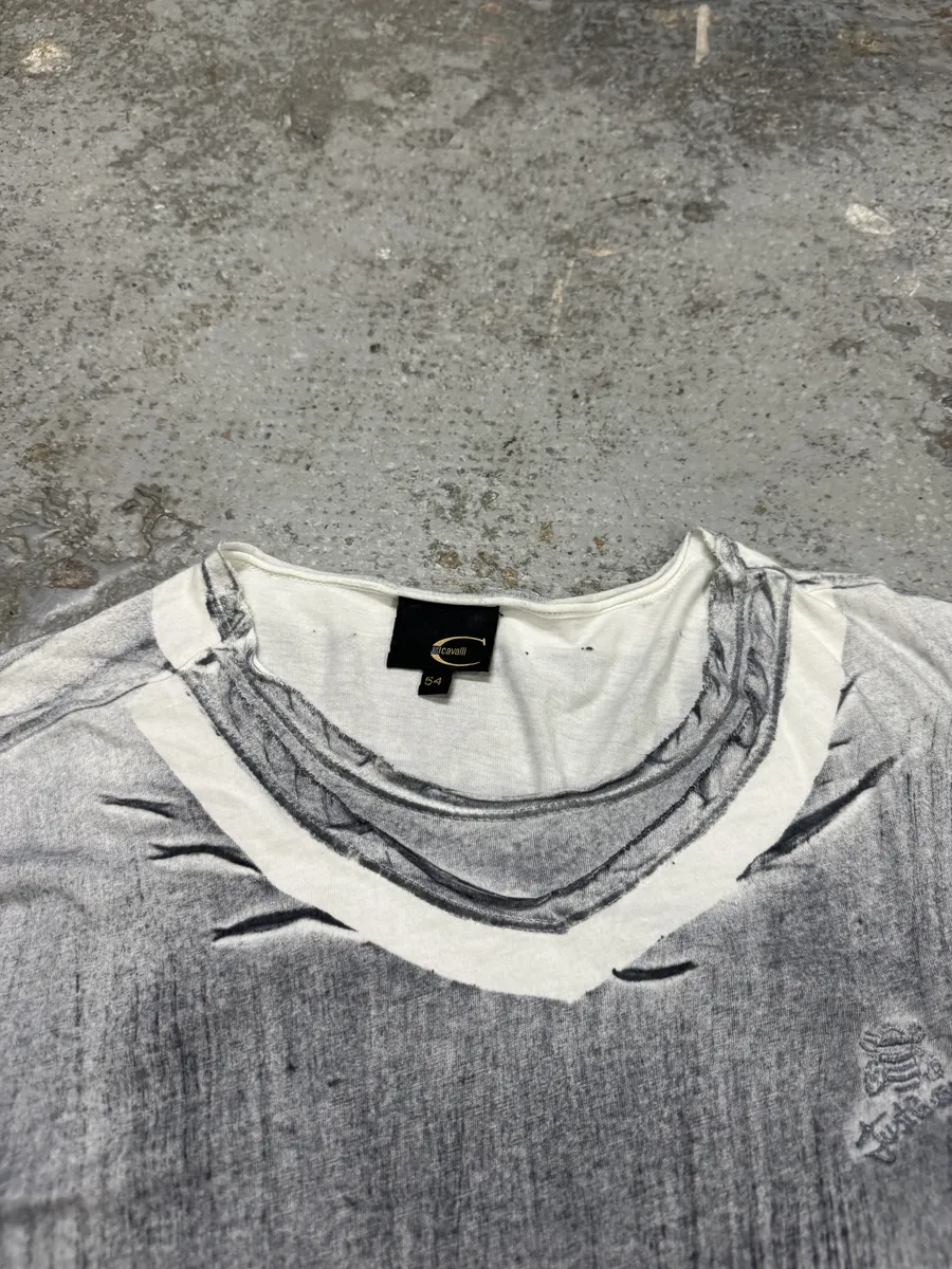 2000s Cavalli Grey Trompe L’oeil Effect Tee-Shirt - Image 7