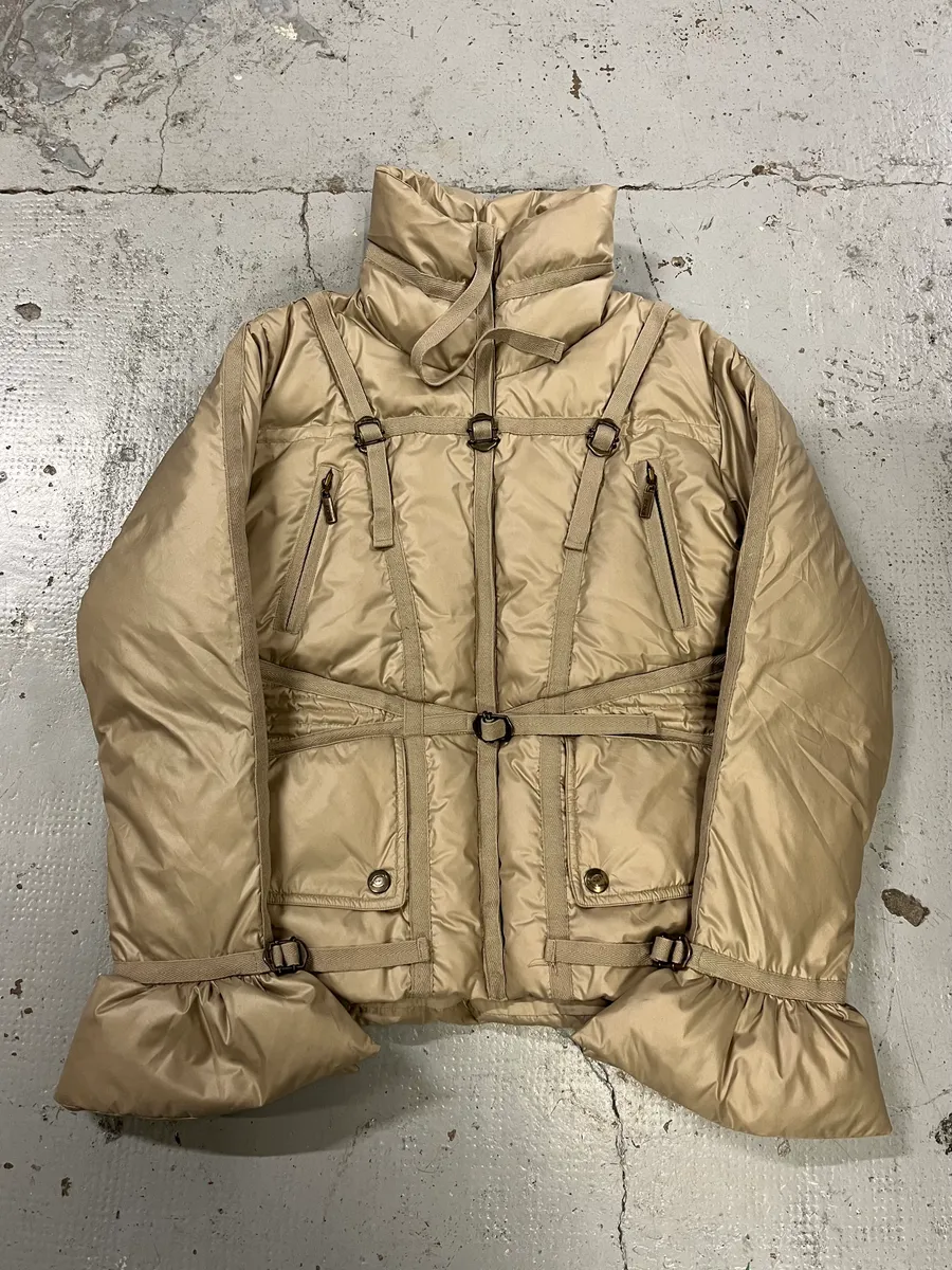 2000s Cavalli Harness Bondage Beige Puffer Jacket