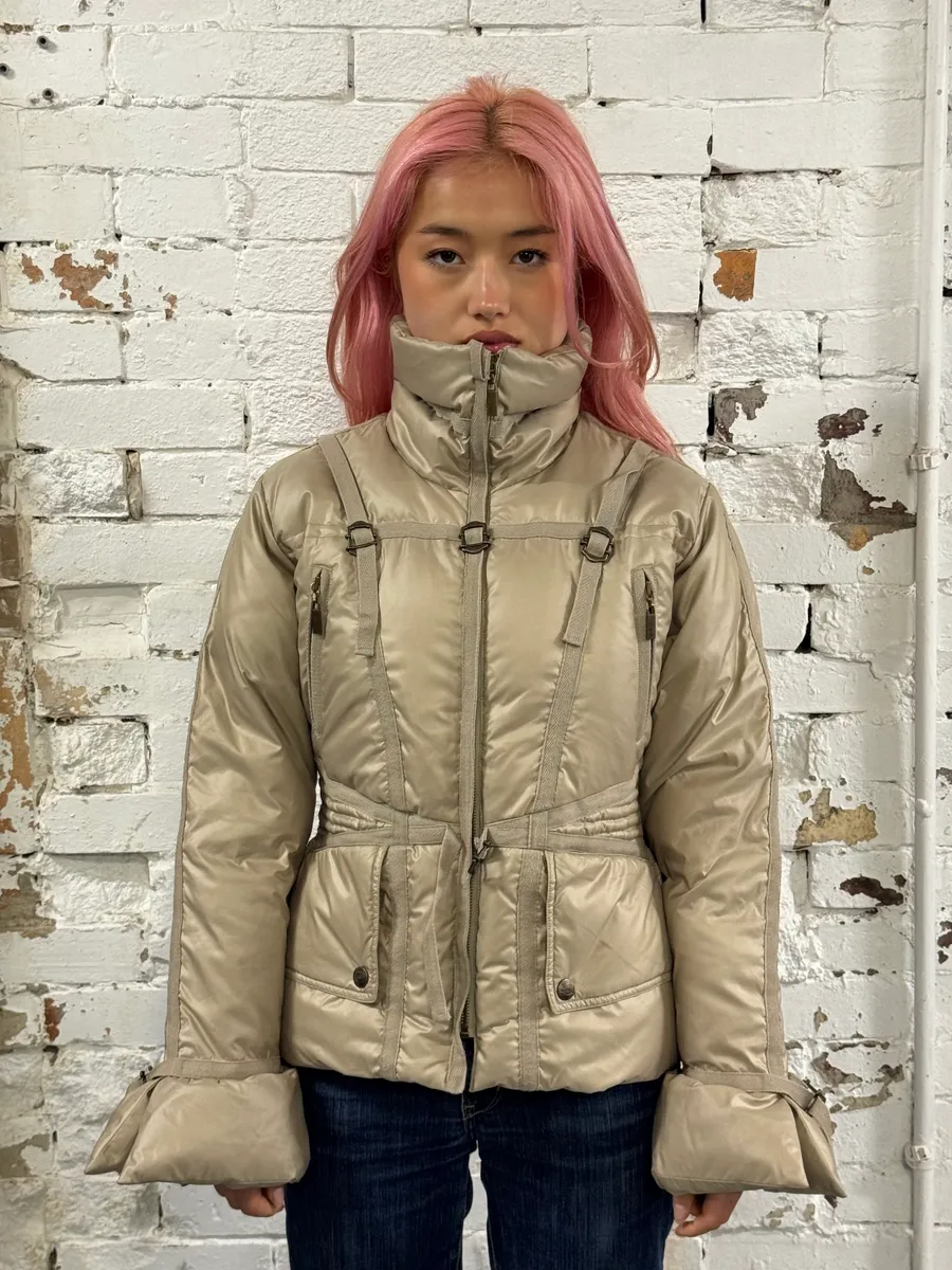2000s Cavalli Harness Bondage Beige Puffer Jacket - Image 2