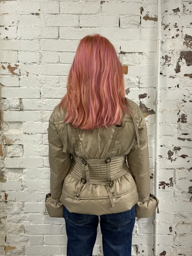 2000s Cavalli Harness Bondage Beige Puffer Jacket - Image 3