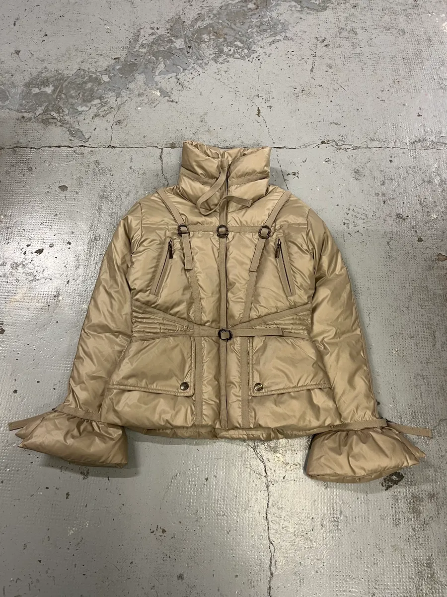 2000s Cavalli Harness Bondage Beige Puffer Jacket - Image 4
