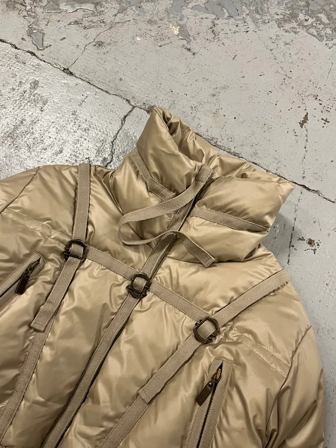 2000s Cavalli Harness Bondage Beige Puffer Jacket - Image 5