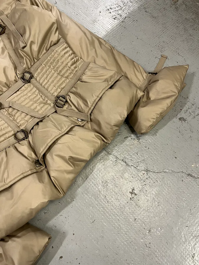 2000s Cavalli Harness Bondage Beige Puffer Jacket - Image 8
