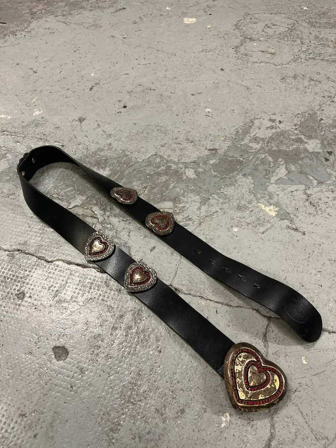 2000s Cavalli Heart Ornament Black Leather Belt - Image 4