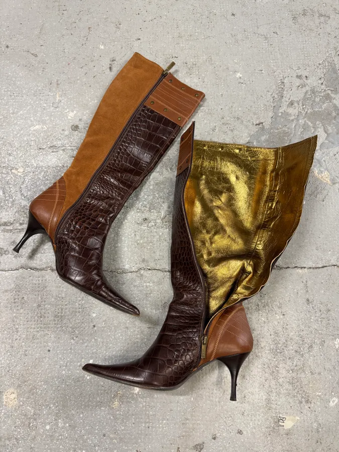 2000s Cavalli Laces Suede Extotic Effect Leather Heels - Image 2