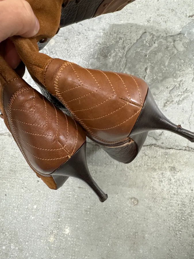 2000s Cavalli Laces Suede Extotic Effect Leather Heels - Image 5