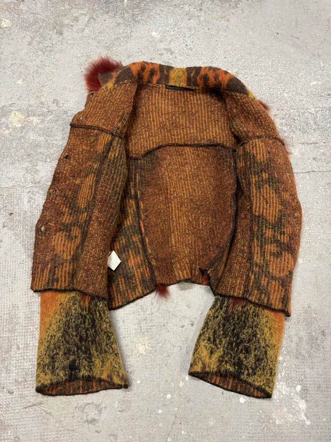 2000s Cavalli Lava Red Exotic Wool Fur Cardigan - Image 8