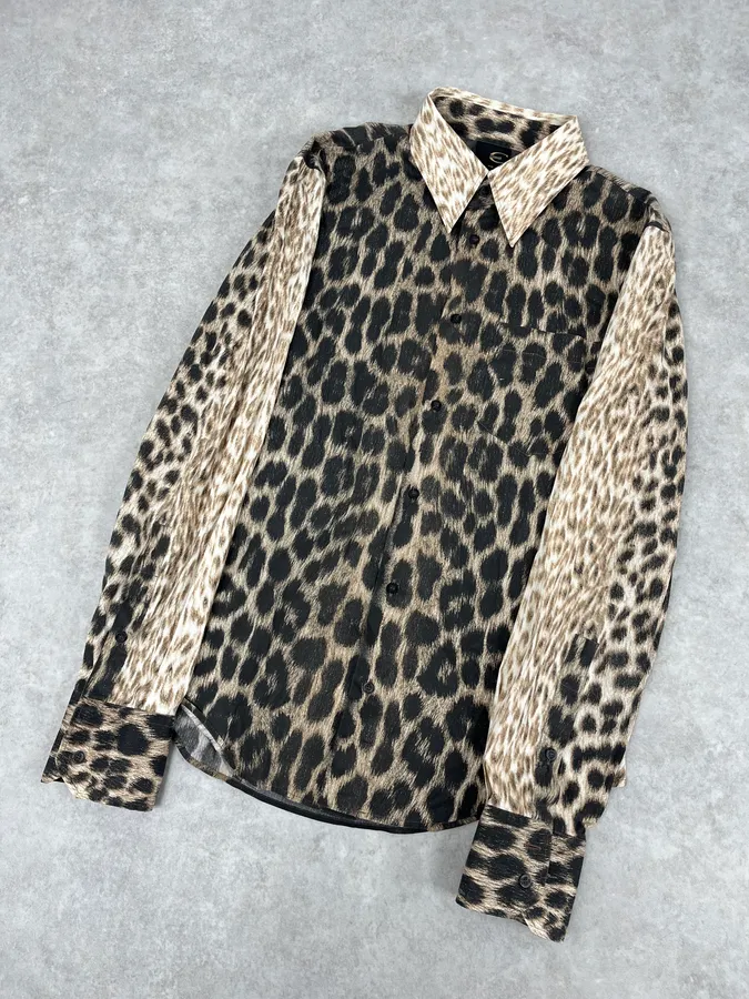 2000s Cavalli Leopard Beige Shirt - Image 4