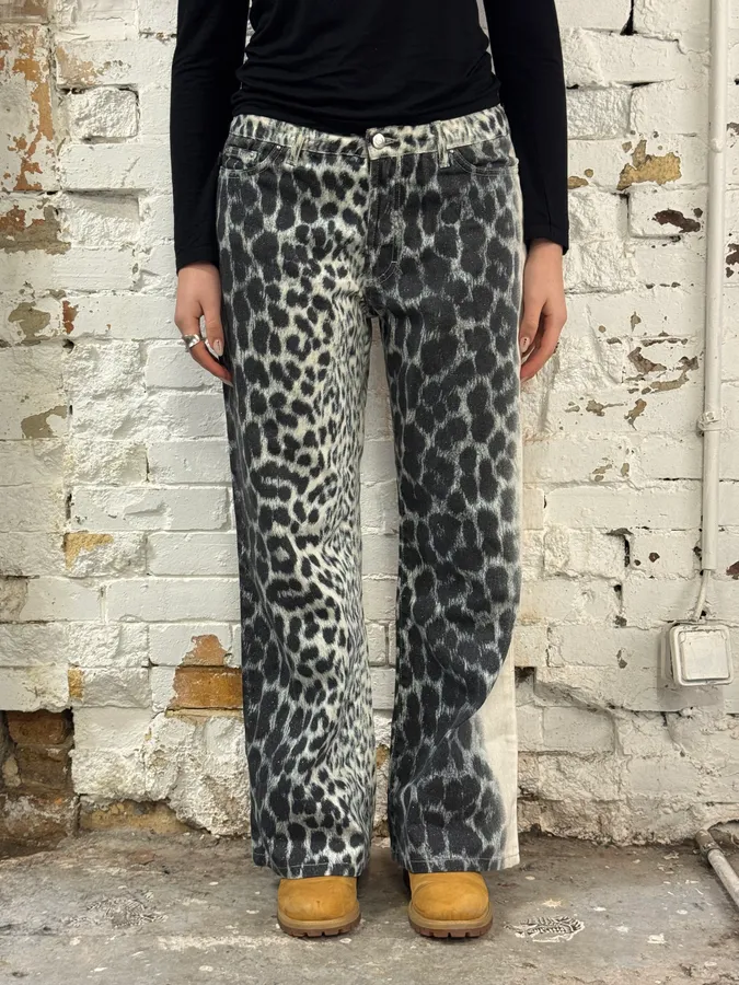 2000s Cavalli Leopard Gradient Black & White Pants - Image 2