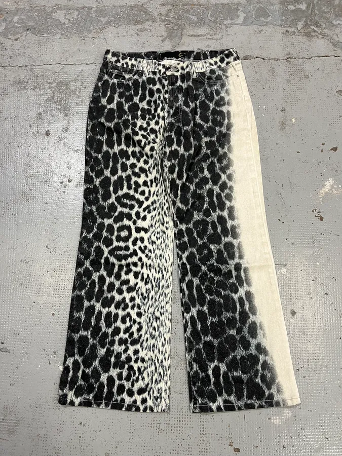 2000s Cavalli Leopard Gradient Black & White Pants - Image 5
