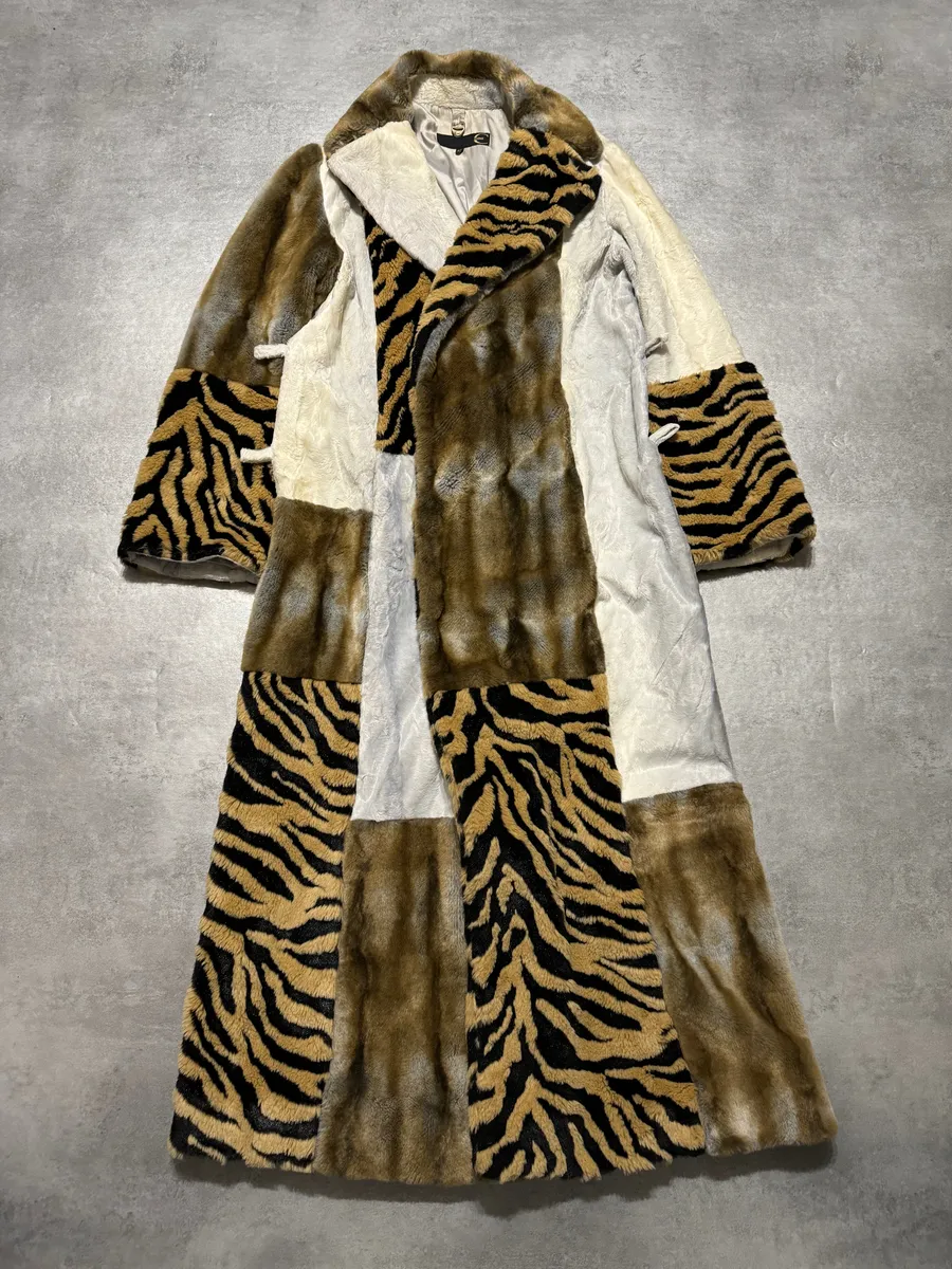 2000s Cavalli Long Italian Trench Faux Fur Coat - Image 10