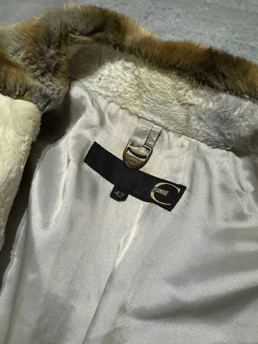 2000s Cavalli Long Italian Trench Faux Fur Coat - Image 11