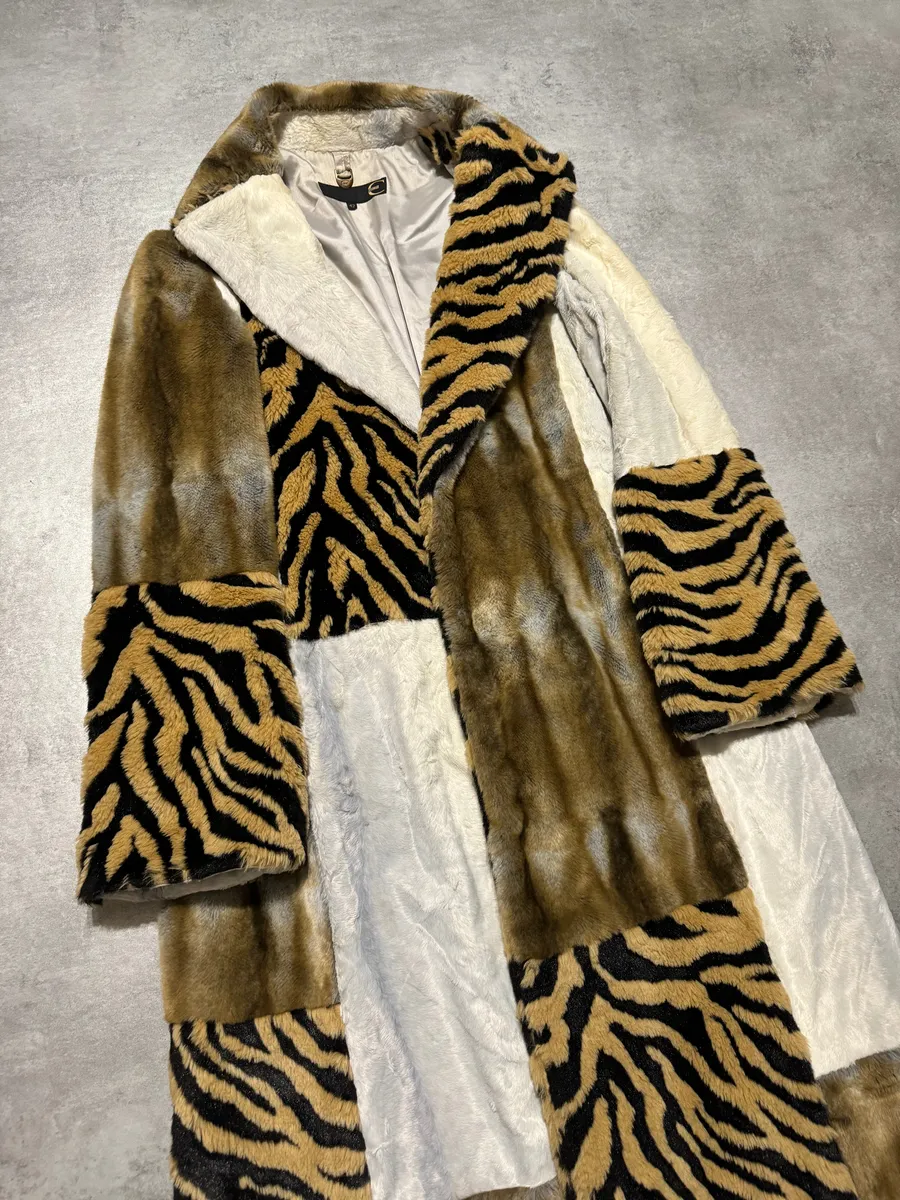 2000s Cavalli Long Italian Trench Faux Fur Coat - Image 13