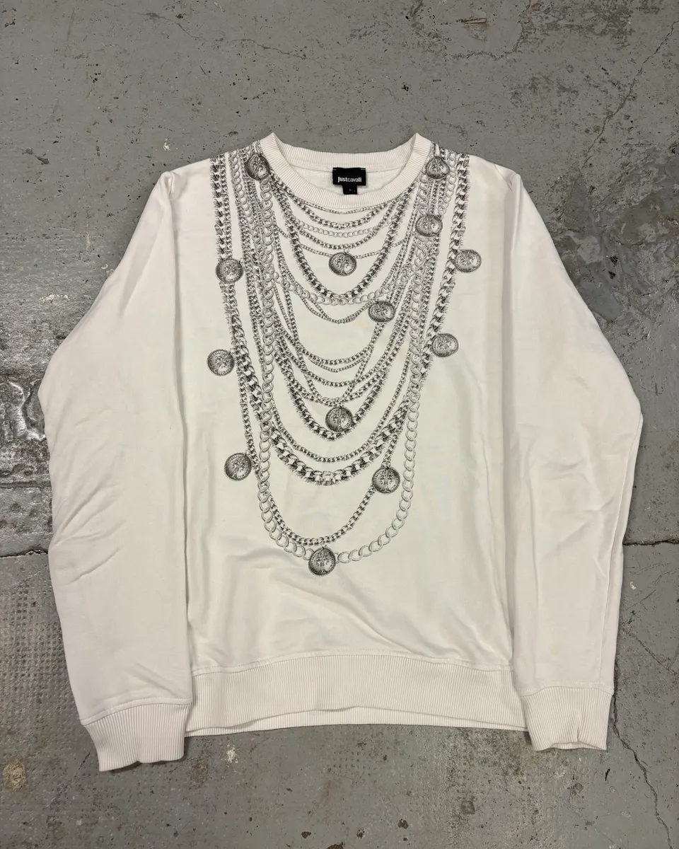 2000s Cavalli Multi Necklace White Avant-Garde Sweater
