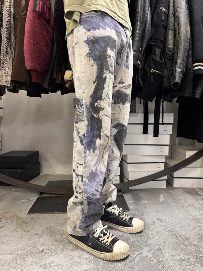 2000s Cavalli Napoleon White & Blue Pants - Image 3